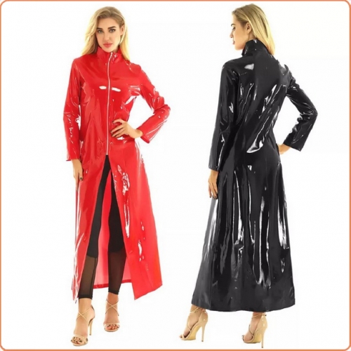 MOG Mirror shiny leather women's trench coat long leather skirt MOG-LGH068