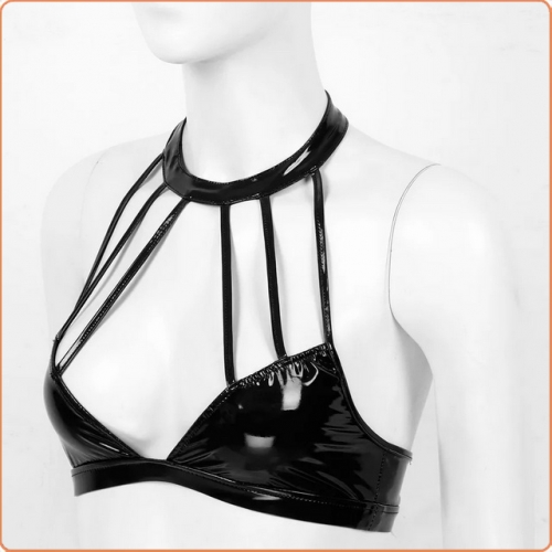 MOG Patent leather sexy breastless leather neck bra MOG-LGH107