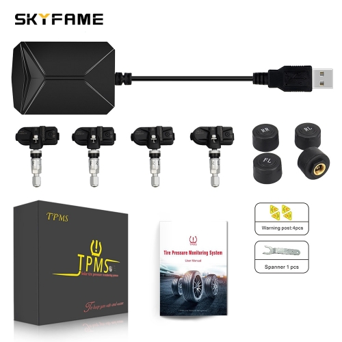 SKYFAME Android TPMS for Car Android Big Scerren Tire Pressure Monitoring System Spare Tyre Internal External Sensor USB TMPS