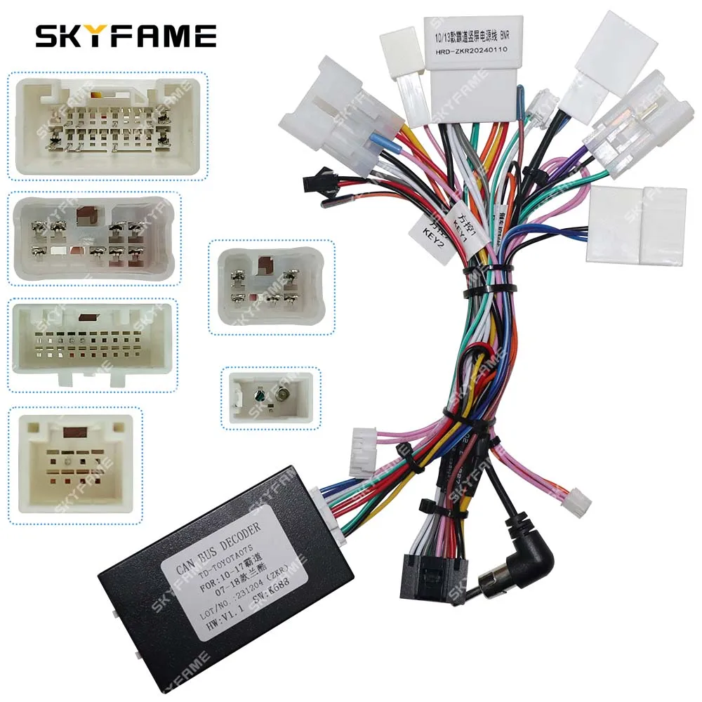 SKYFAME Car 16pin Wiring Harness Adapter Canbus Box Decoder Android Radio Power Cable For Toyota Prado
