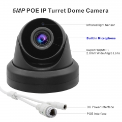 5MP IP POE Turret Dome Camera(Hikvision Compatible) with Audio in,2.8mm Wide field Angle IP Camera, Super HD Security Camera Built in Mic, Support ONVIF,Waterproof IP66 25M IR Night vision Outdoor/Indoor Cam(Black)