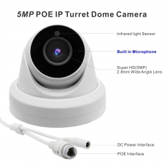 5MP IP POE Turret Dome Camera(Hikvision Compatible) with Audio in,2.8mm Wide field Angle IP Camera, Super HD Security Camera Built in Mic, Support ONVIF,Waterproof IP66 25M IR Night vision Outdoor/Indoor Cam(White)