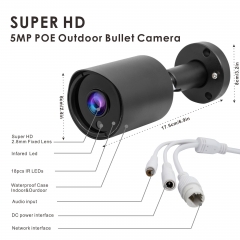 5MP Bullet PoE IP Camera with Audio in, 2.8mm Wide Angle Outdoor IP66 Water-Proof Infrared Security CCTV Camera, 68ft Night Vision, RCA Audio in,Motion Detection,ONVIF(Plug&Play with Hikvision PoE NVR)