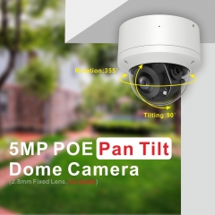 Inwerang 5MP 2.5'' PoE PTZ IP Camera, Pan 0~ 355° Tilt 0~90°, 2.8mm Lens, Microphone, Waterproof IP66, 60ft IR Night Vision Vandal Dome Security Camera, Compatible with Third-Part NVRs Softwares