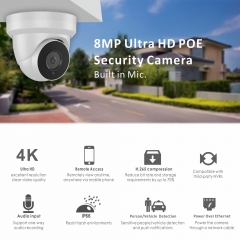 Inwerang 4K PoE IP Turret Camera, 2.8mm Lens Wide Angle , Mic. Audio in, WDR, Indoor&Outdoor IP66 Waterproof 60ft IR Night Vision Network Security Dome Camera, (Compatible Third-Part NVRs&Softwares)