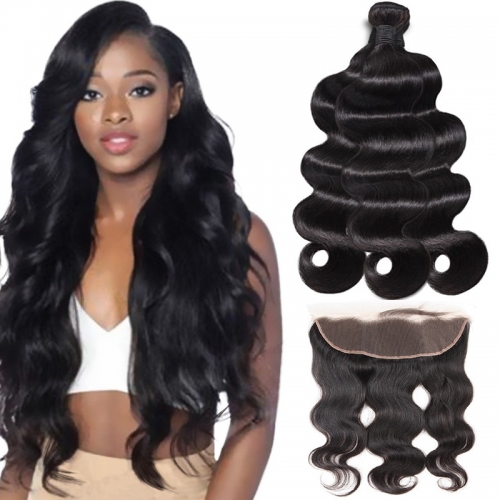 TD Hair 3PCS Brazilian Peruvian Body Wave 9A Grade Remy Bundles With 13*4 Swiss Transparent Lace Frontal 100% Human Hair