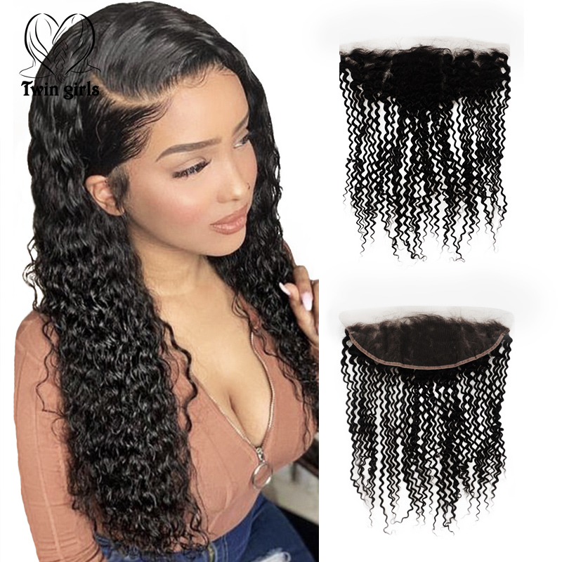 Brazilian Curly Hair Lace Frontal Ear to Ear Remy Human Hair Kinky Curly Virgin Hair 13x4 Transparent Swiss Lace Frontal Natural 1B Color 12-20Inch