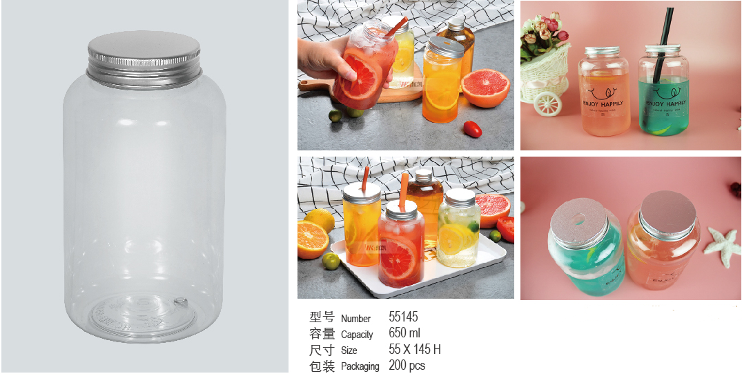 650ml plastic jar with lid,food grade PET bottles,plastic container for drinks take away
