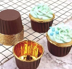 Aluminum Foil Paper Mini Cake Baking Cups Muffin Cupcake Baking Mold Cup Liners Baking Cups for Party Wedding Festival Brown in Gold