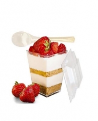 5oz Clear Square Plastic Dessert Cups with Spoons - Great For Chocolate , Desserts , Appetizers , Parfait, Puddings, Tastings & More!