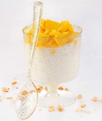 7oz Gold Glitter Plastic Dessert Cups With Spoons Wine Goblet Glasses