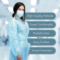 Disposable blue non sterile protection clothing non woven elastic knitted cuffs isolation gown