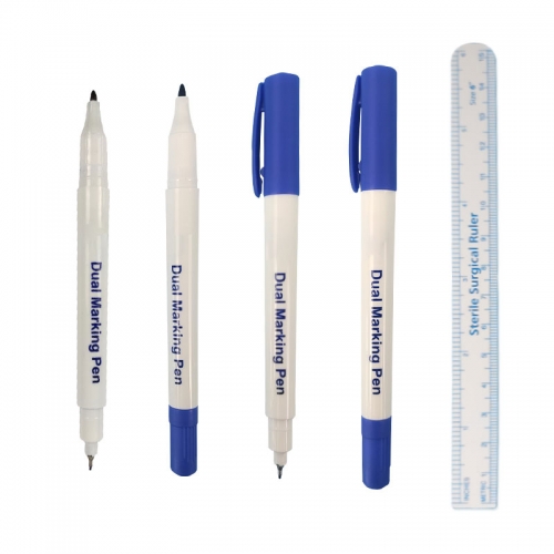 Double ended waterproof skin marker pen with measuring ruler bandage