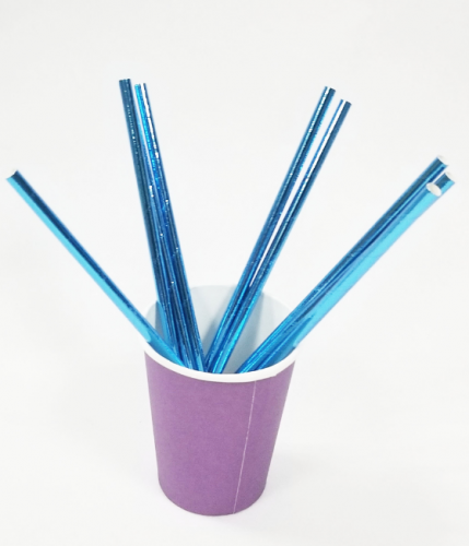 Aluminum Blue Paper Straws 7.7"