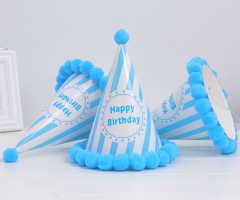 Cone Party Hats with Pompoms 19x16cm