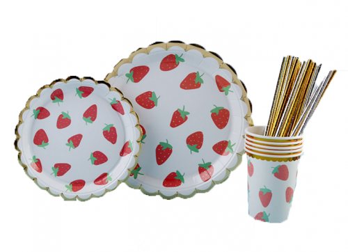 Straw Berry Gold Foil Tableware set