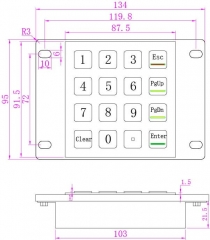 Teclado numérico de metal 4x4 IP65 de aço inoxidável com capa de silicone à prova d'água para máquina de lavar de autoatendimento ao ar livre