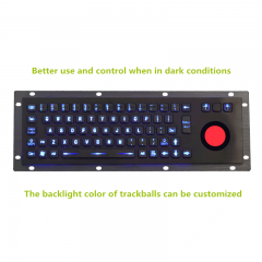 Teclado com iluminação de fundo em painel de aço inoxidável Teclado de metal industrial com mouse trackball com luz de fundo