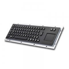 Teclado industrial de metal negro con panel táctil para quiosco de información pública