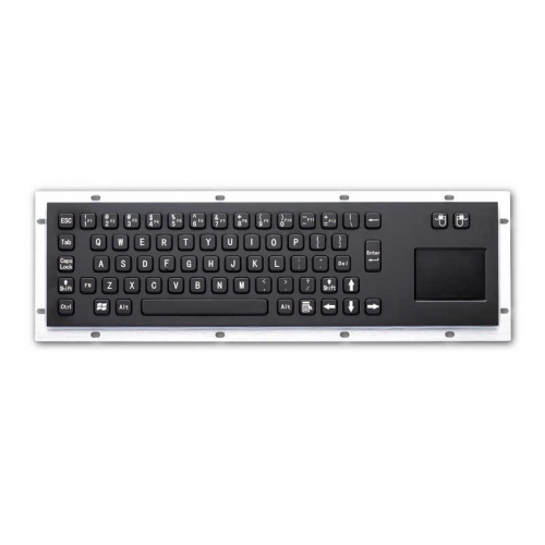 Teclado industrial de metal negro con panel táctil para quiosco de información pública