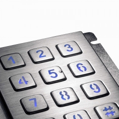 Outdoor 12 Keys 3X4 Industrial LED Backlit Metal Numeric Keypad For ATM Kiosk Access Control