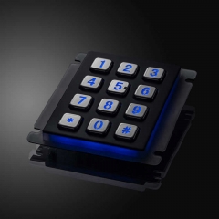 En plein air 12 touches 3X4 matrice ATM contrôle d'accès de kiosque CNC industriel LED rétro-éclairé rétro-éclairage clavier numérique en métal