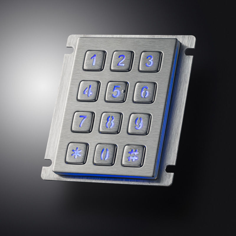 Outdoor 12 Keys 3X4 Industrial LED Backlit Metal Numeric Keypad For ATM Kiosk Access Control