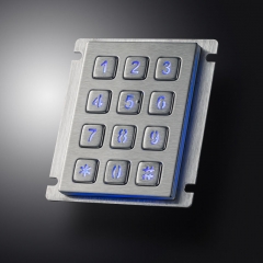 Outdoor 12 Keys 3X4 Industrial LED Backlit Metal Numeric Keypad For ATM Kiosk Access Control