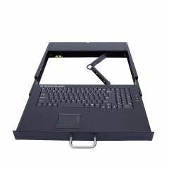 Cajón para teclado de montaje en rack KVM de 1U con carcasa de acero resistente y panel táctil incorporado
