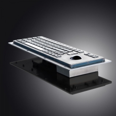 Waterproof IP65 Vandal Proof Panel Mount USB Wired Stainless Steel Industrial Metal Keyboard With Resin Trackball Mouse