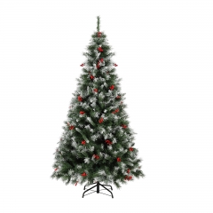Künstlicher Weihnachtsbaum Schnee, Tannenbaum Geschmückt mit Tannenzapfen und Roten Beeren Christbaum Weihnachtsdekoration mit Metalständer