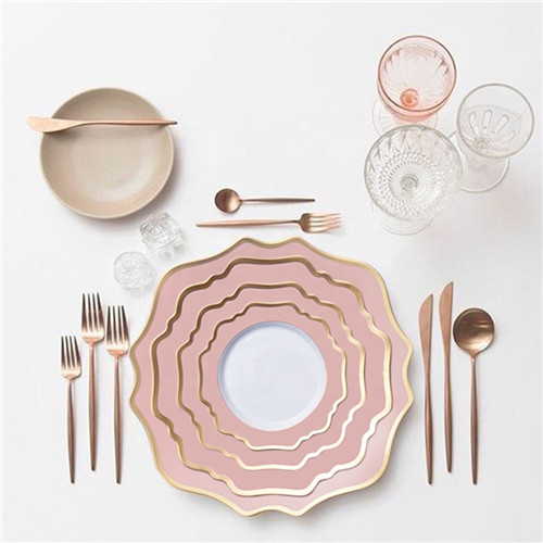 Pink Rimmed Ceramic Porcelain Charger Plates Set of 4pcs For Wedding