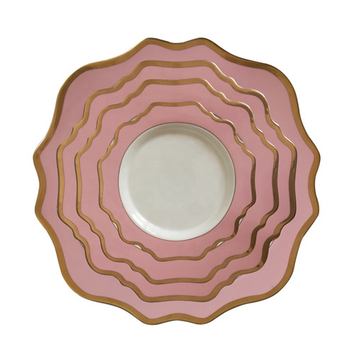 Pink Rimmed Ceramic Porcelain Charger Plates Set of 4pcs For Wedding