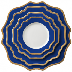 Blue Rimmed Ceramic Porcelain Charger Plates Set of 4pcs For Wedding