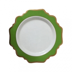 Green Rimmed Ceramic Porcelain Charger Plates Set Of 4pcs For Wedding