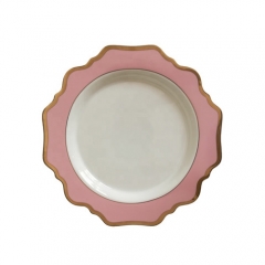 Pink Rimmed Ceramic Porcelain Charger Plates Set of 4pcs For Wedding