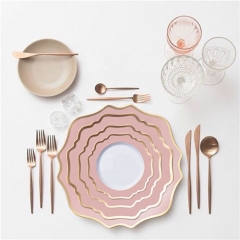 Pink Rimmed Ceramic Porcelain Charger Plates Set of 4pcs For Wedding
