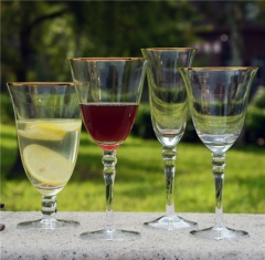 Gold Rimmed Wedding Decorated Glassware Set / Goblet Wine Glass