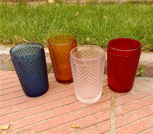 Drinking Glassware Hand Pressed Color Glass Tumbler