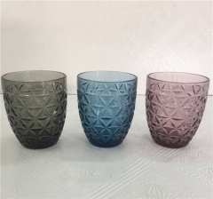 Popular Multiple Color Glass Water Cup Embossed Wine Glass