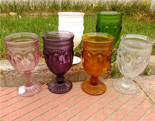 Christmas Wholesale Hand Pressed Colored Wine Thick Glass Goblets