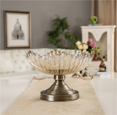 Modern Crystal Glass Fruit Decorative Tray With Copper Stand