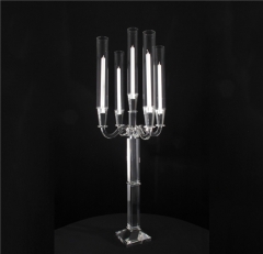 Crystal Candelabra Wedding Centerpieces With Cylinder Hurricanes 5 Arms