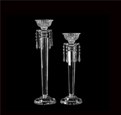 Wedding Tall Crystal Glass Clear Candle Holder With Flower Bowl