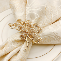 New Arrival Gold Pearl Table Napkin Bloom Flower Resin Holder Decorative