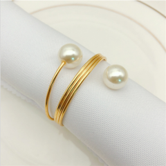 Simple Gold Pearl Napkin Ring Holder For Wedding Event Centerpieces