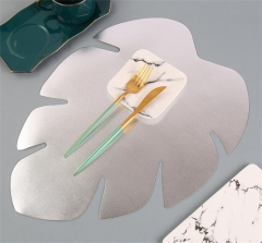 Silver Colored Leaf Shape PVC Place Mat For Hotel Decoration
