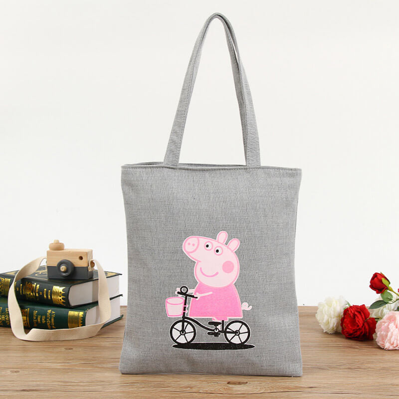 With cartoon pattern reusable canvas tote bags