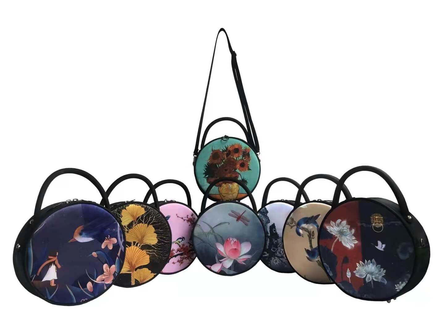 Round makeup handbag with customized pattern or logo
