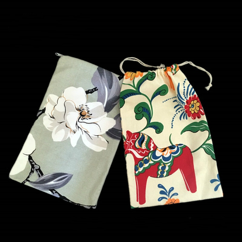 Two customized cotton canvas Drawstring Bags